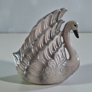 Vintage Mid Century Modern Gray Swan Figurine Planter Pottery Ceramic
